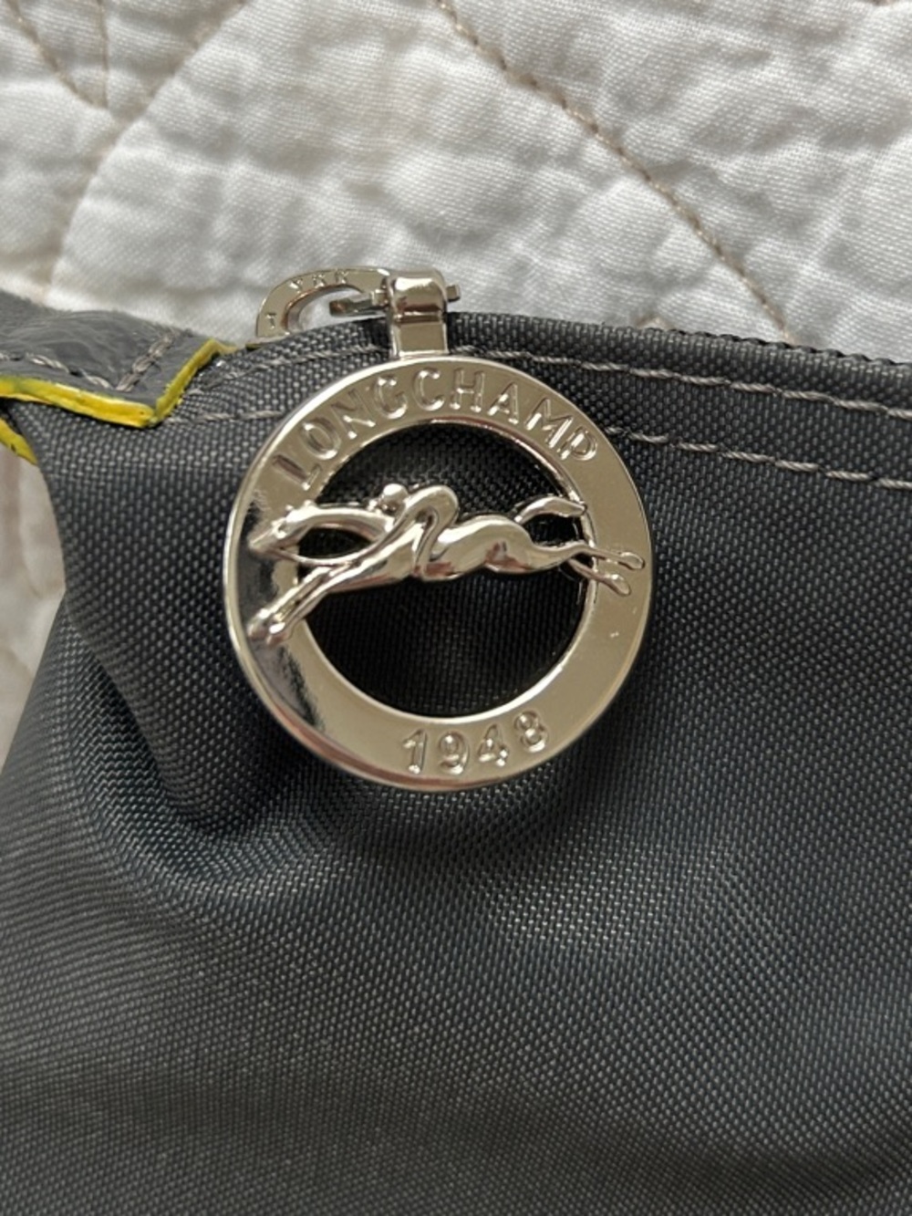 Longchamp Dark Grey Bag with Yellow Trim - Picture 4 of 5